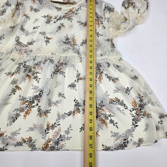 Umgee Womens Sheer Floral Peasant Blouse Top Lace Trim Size L Cream Boho Style - Picture 14 of 15